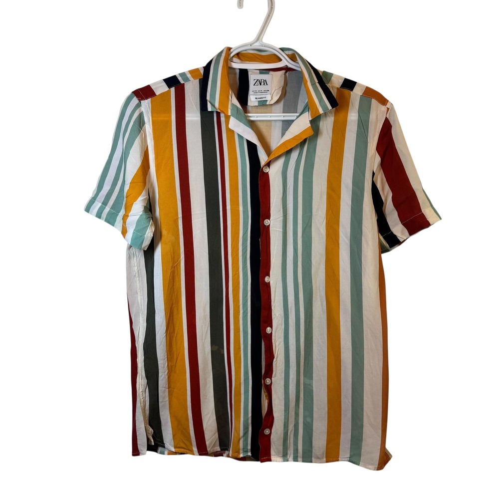 Zara Relaxed‎ Fit Striped Shirt Mens Short Sleeve Button Up Casual Multicolor